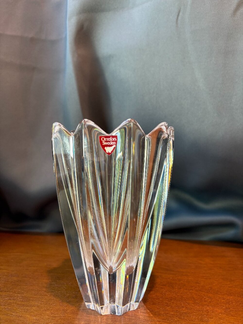 Orrefors Sweden Vase 5.75” VTG Belle Tulip Lead Crystal Glass SIGNED/Sticker